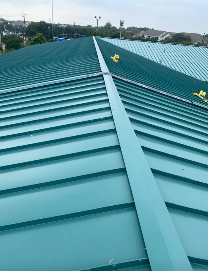 Green commercial metal roof ridge and valley for Metal Roof Repair in Arnold